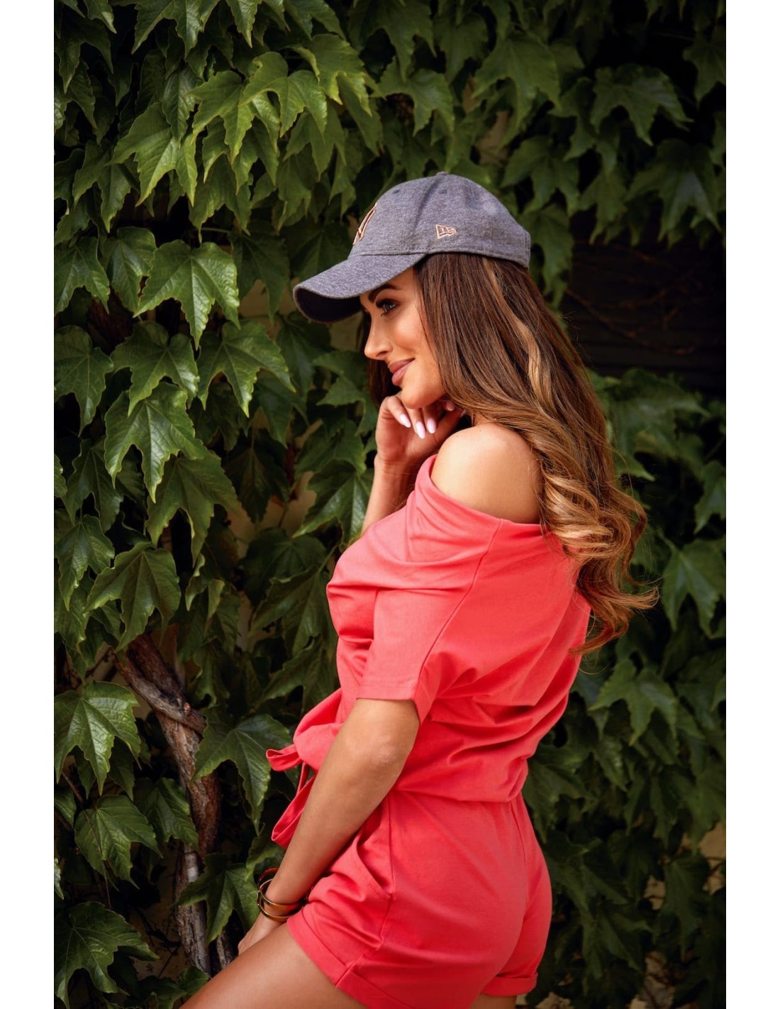 Sommeroverall in der Taille gebunden Koralle 3070 - Online-Shop - Boutique